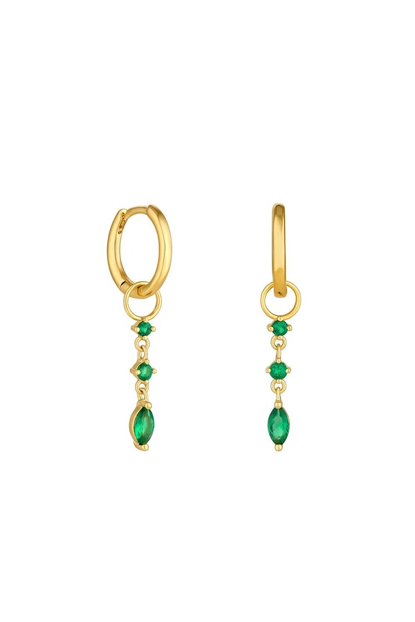 Inicio Gold Plated Green Stone Charm Hoop Earrings - Gift Pouch