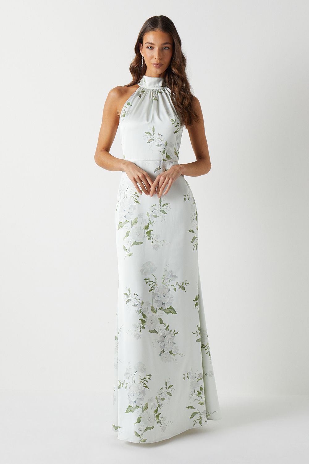 Coast Dahlia Printed Satin Halterneck Bridesmaid Dress Multi image 1