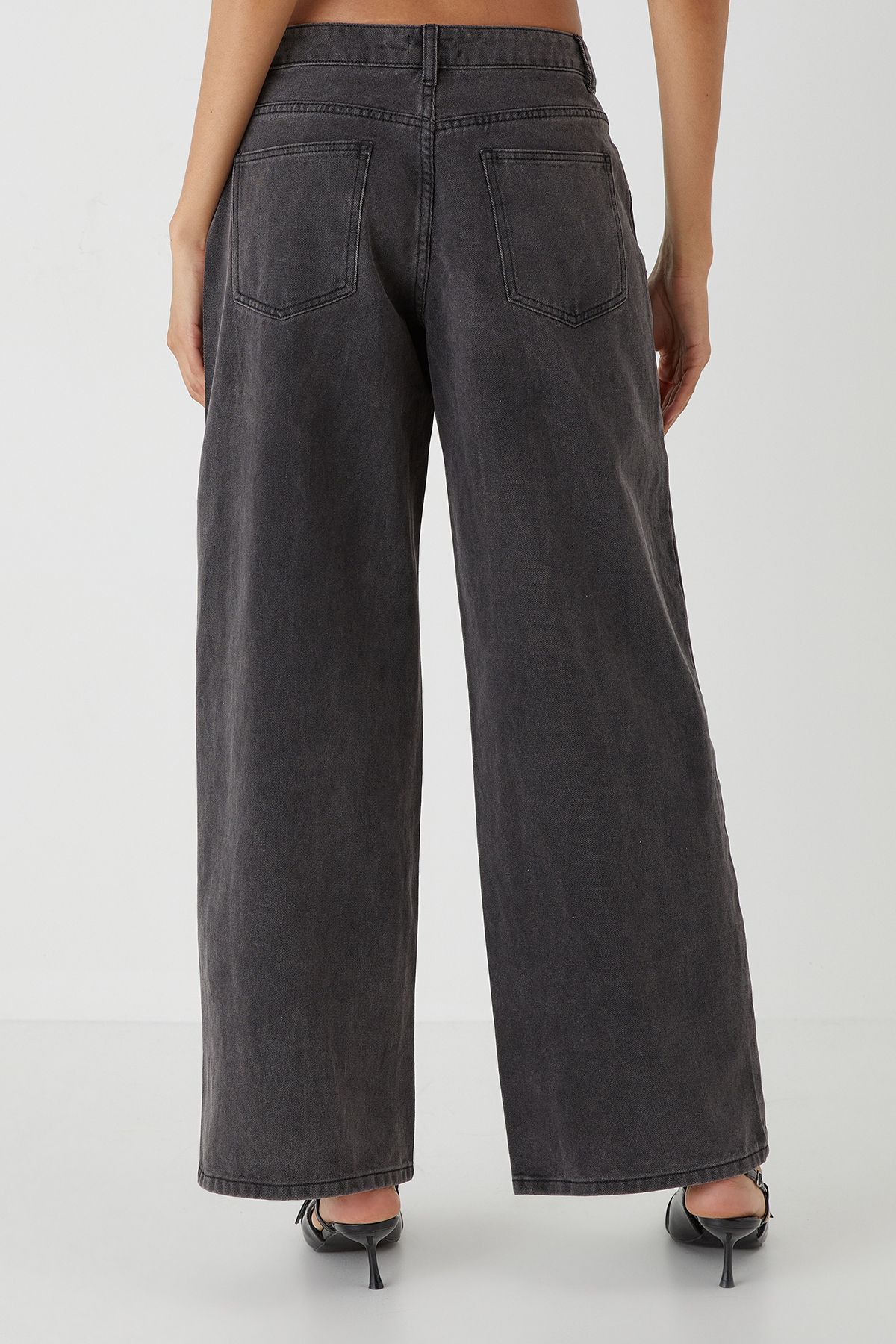 MissPap Asymmetric Wide Leg Washed Denim Jeans Washed Black image 5