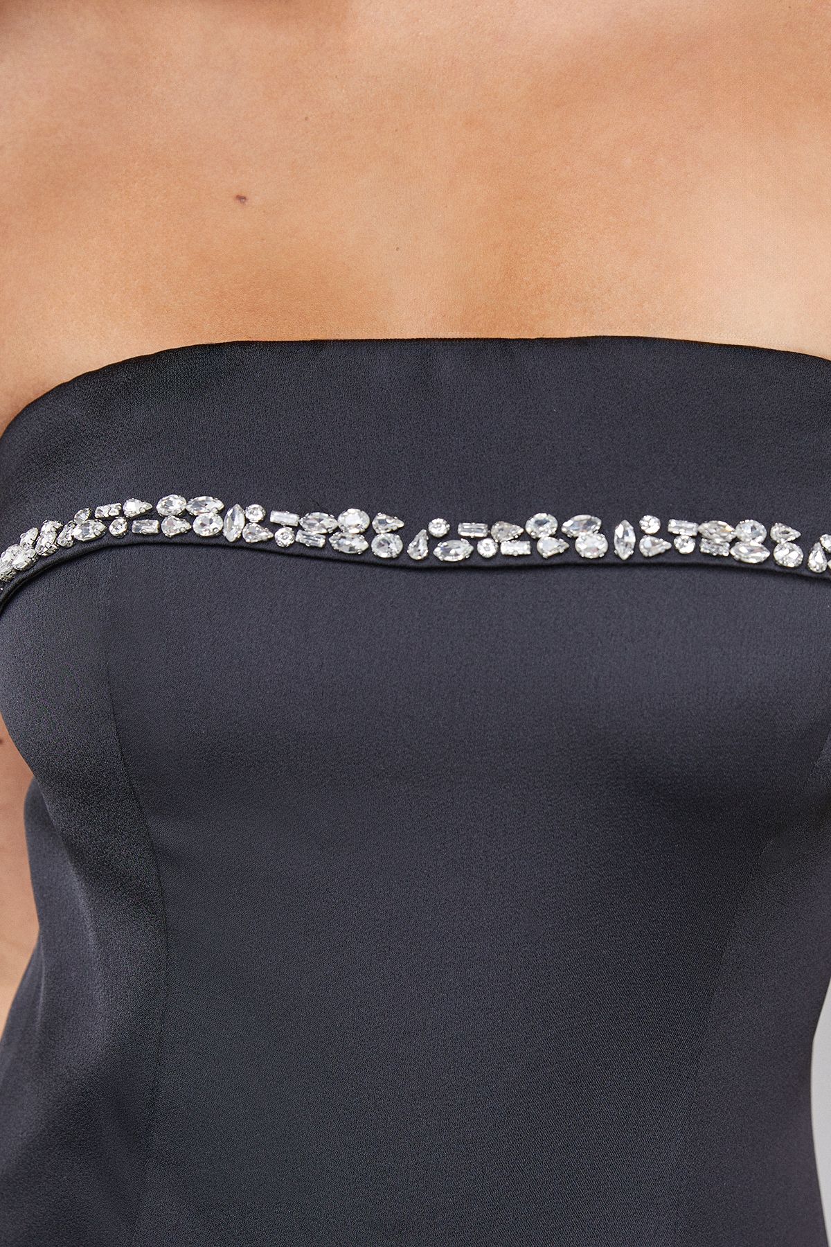 Warehouse Gem Embellished Satin Bandeau Jumpsuit Black image 5