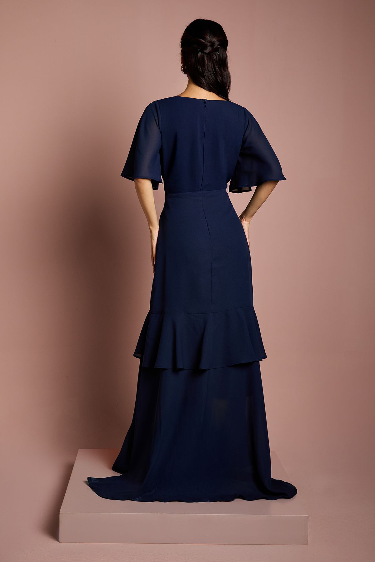 Coast Angel Sleeve Tiered Bridesmaid Maxi Dress Navy image 3