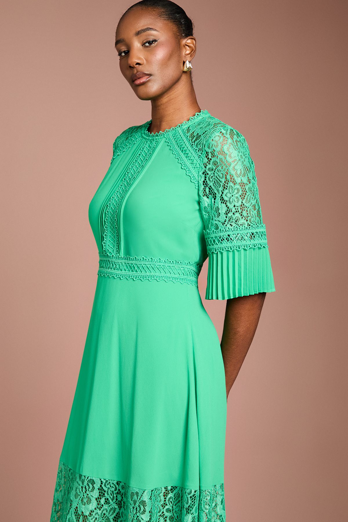 Coast Lace Insert Midi Dress Green image 2