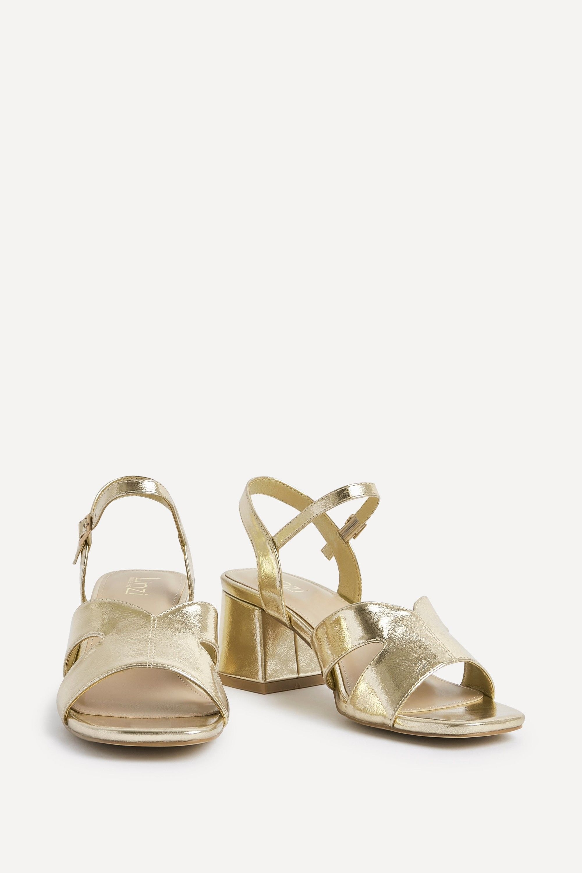 Linzi Empire Wide Fit Gold Faux Leather Link Detail Block Heels image 3