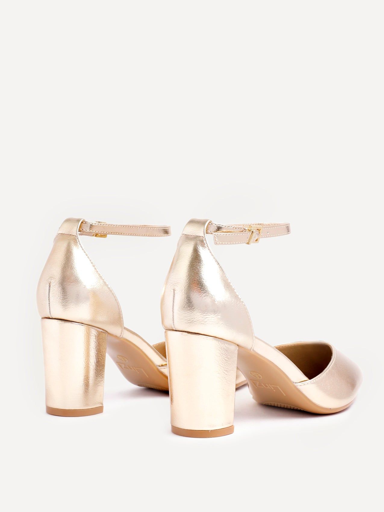 Linzi Leona Gold Faux Leather Closed Back Block Heeled Court Shoe image 5