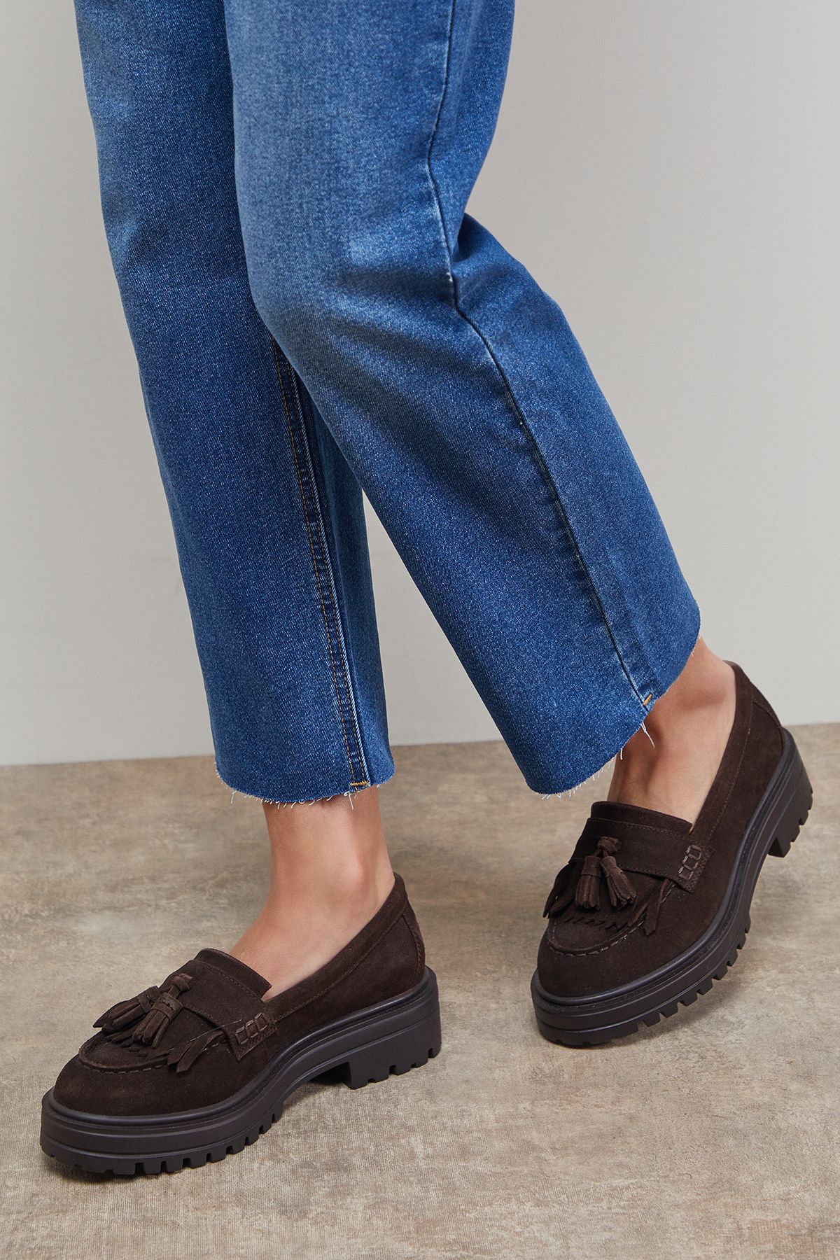 Oasis Brooker Suede Tassel Chunky Loafers Chocolate image 2