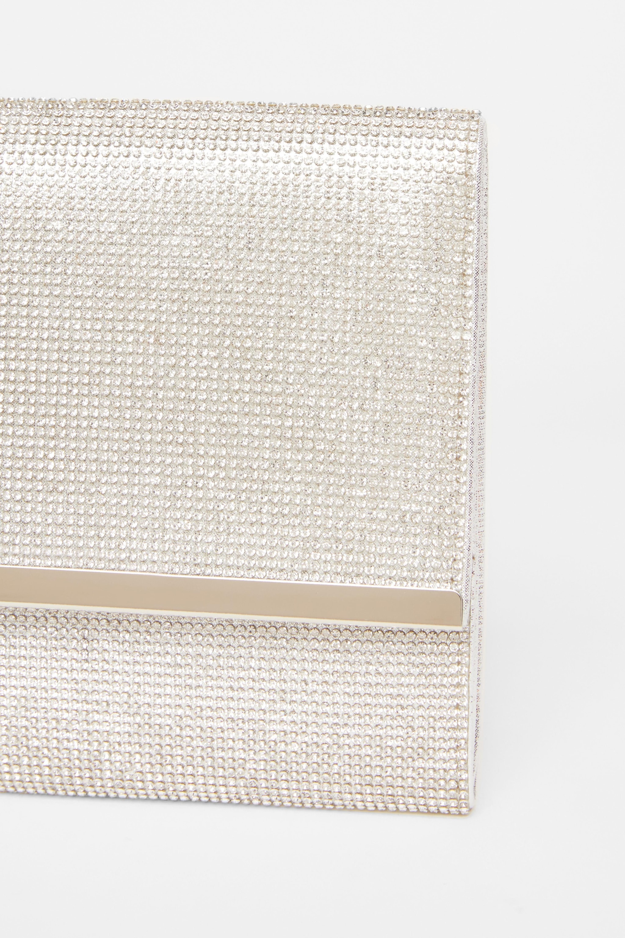 Quiz Silver Diamante Envelope Clutch Bag image 5