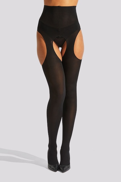 Ann Summers High Waisted Crotchless Glossy Tights Black