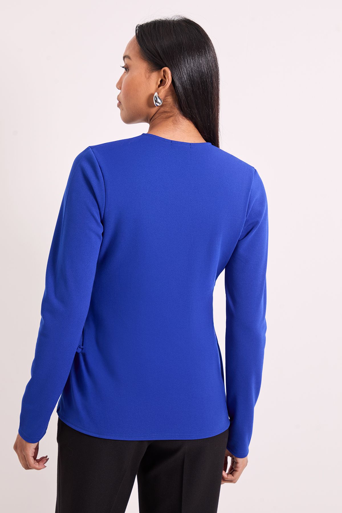 Principles Draw Cord Detail V Neck Jersey Top. Cobalt image 3