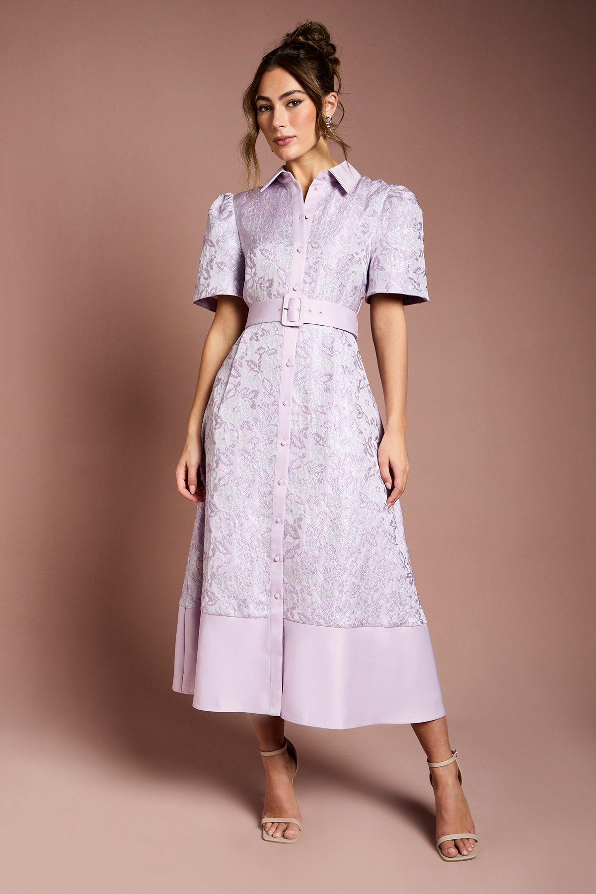 Coast Short Sleeve Shirt Jacquard Midi Dress Lilac image 1