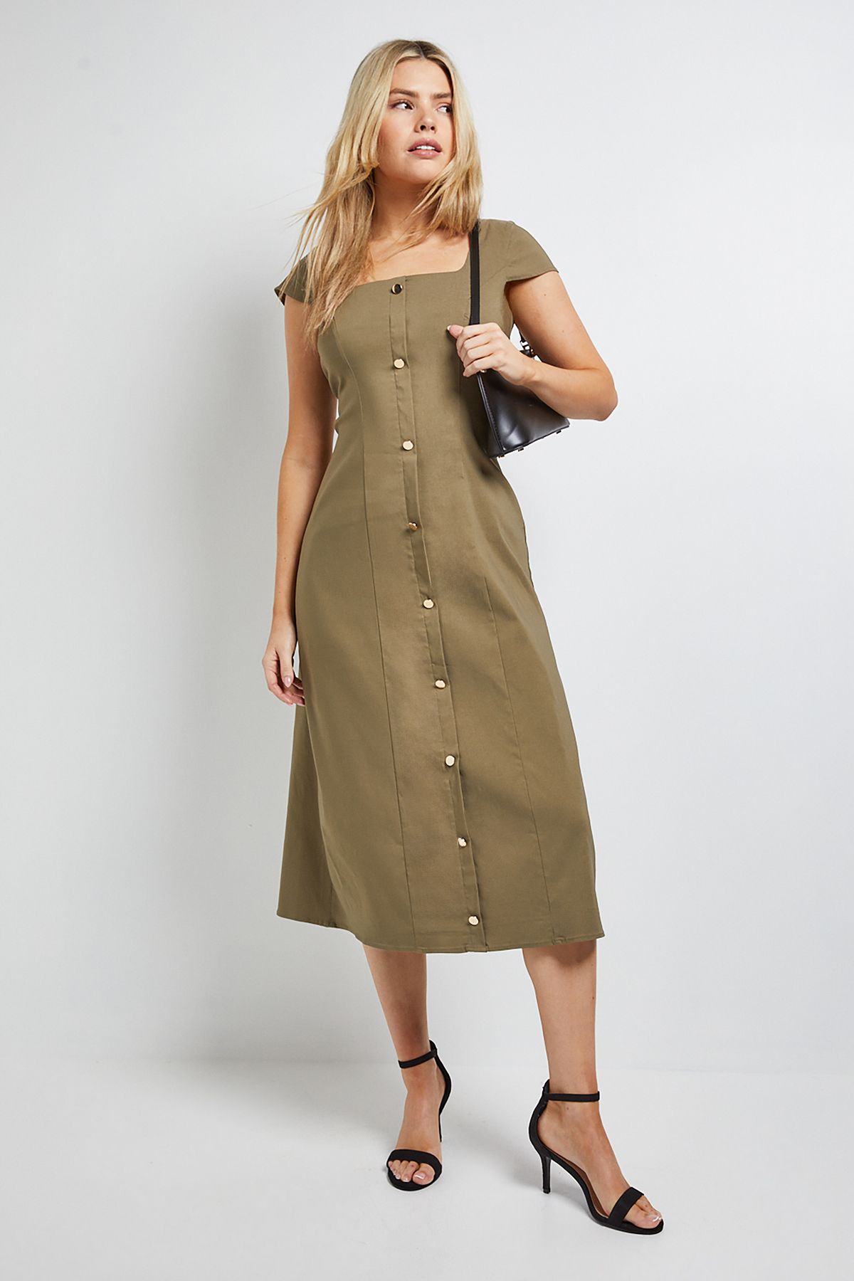 Dorothy Perkins Bengaline Button Down Midi Dress Khaki image 1