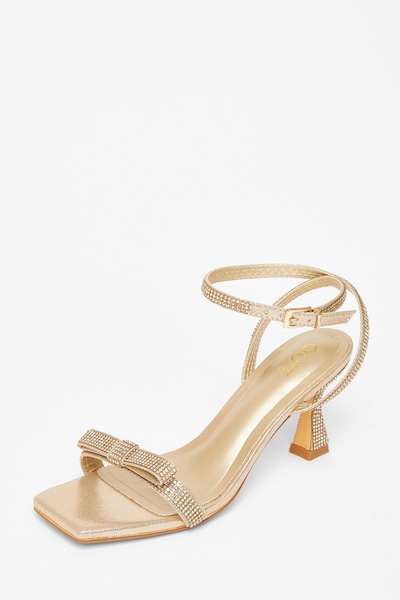 Quiz Gold Diamante Bow Front Heels