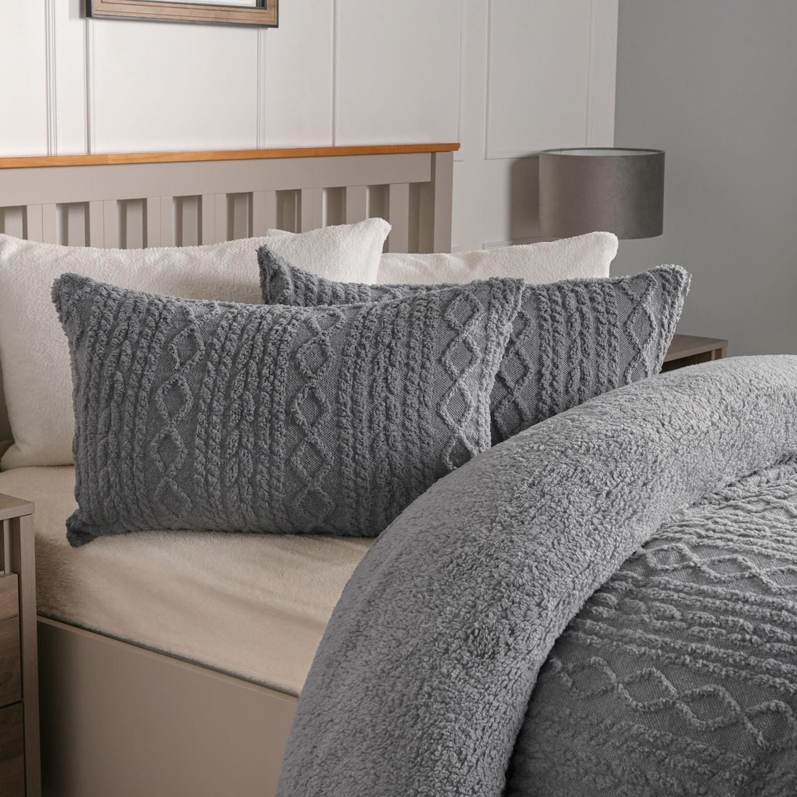 OHS Cable Knit Fleece Duvet Cover Set Warm Reversible Bedding image 3