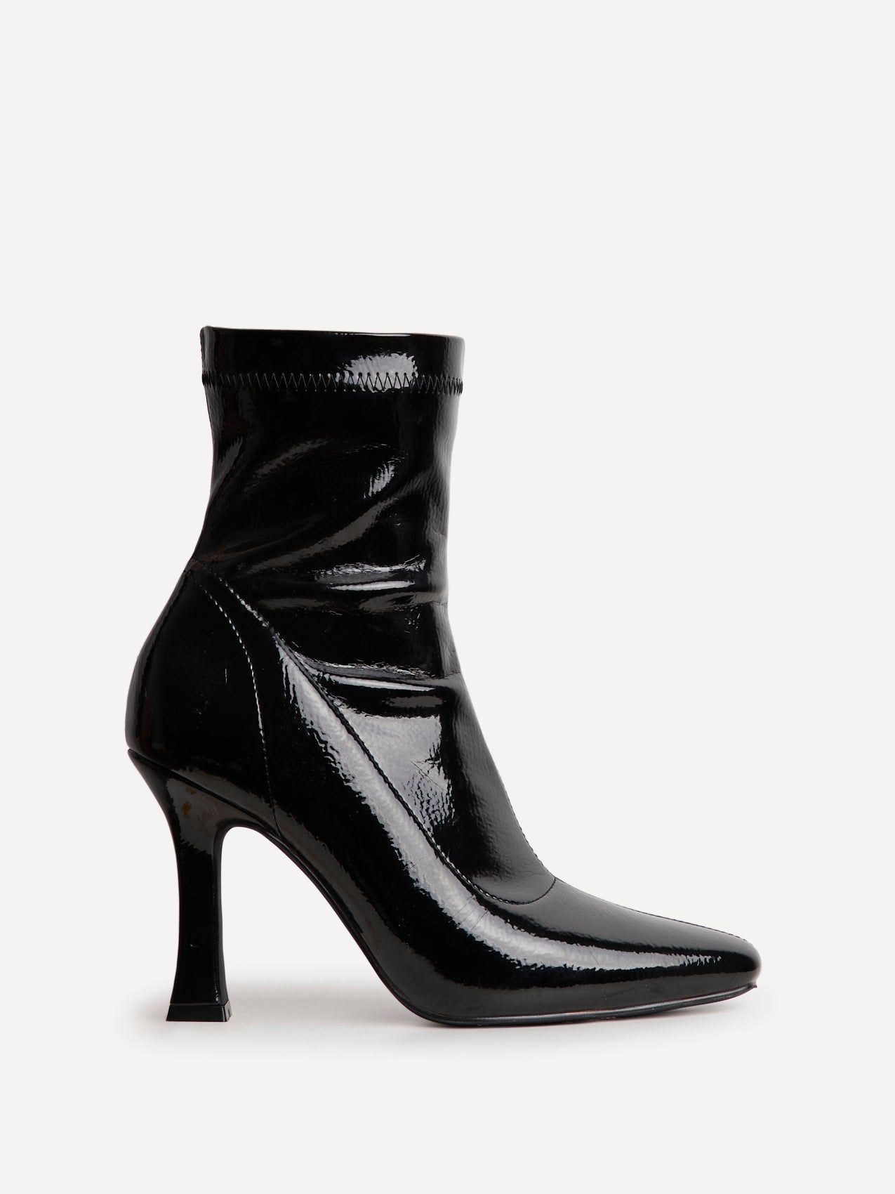 Linzi Lovato Black Faux Patent Leather Square Toe Heeled Sock Boot image 1