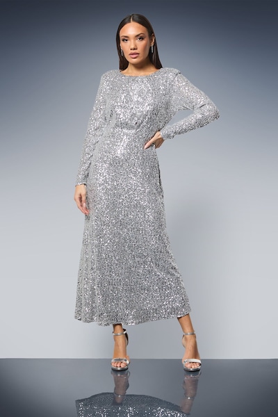 Principles Sequin Gathered Bodice Midaxi Dress Silver