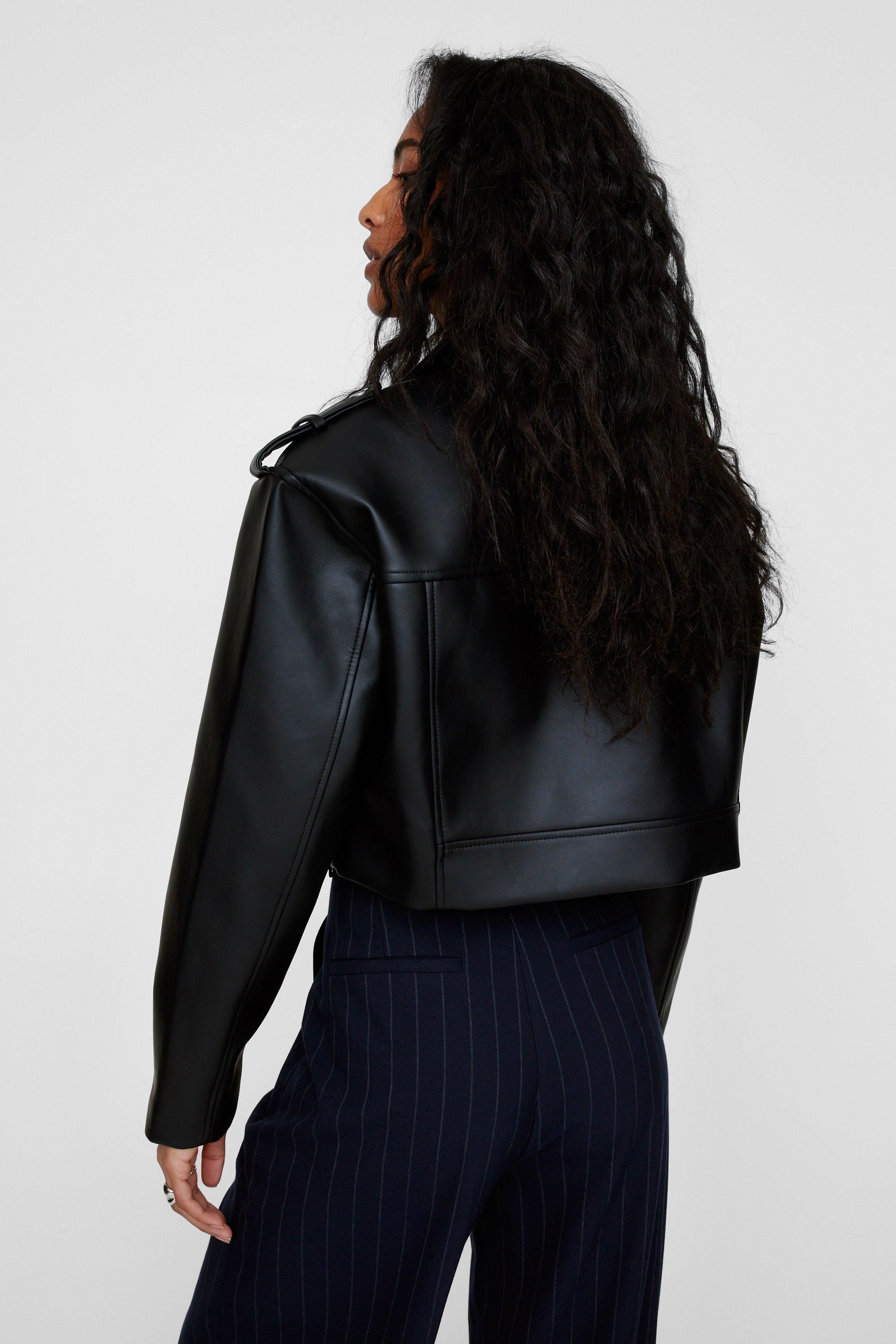 NastyGal Essentials Cropped Faux Leather Boxy Biker Black image 4