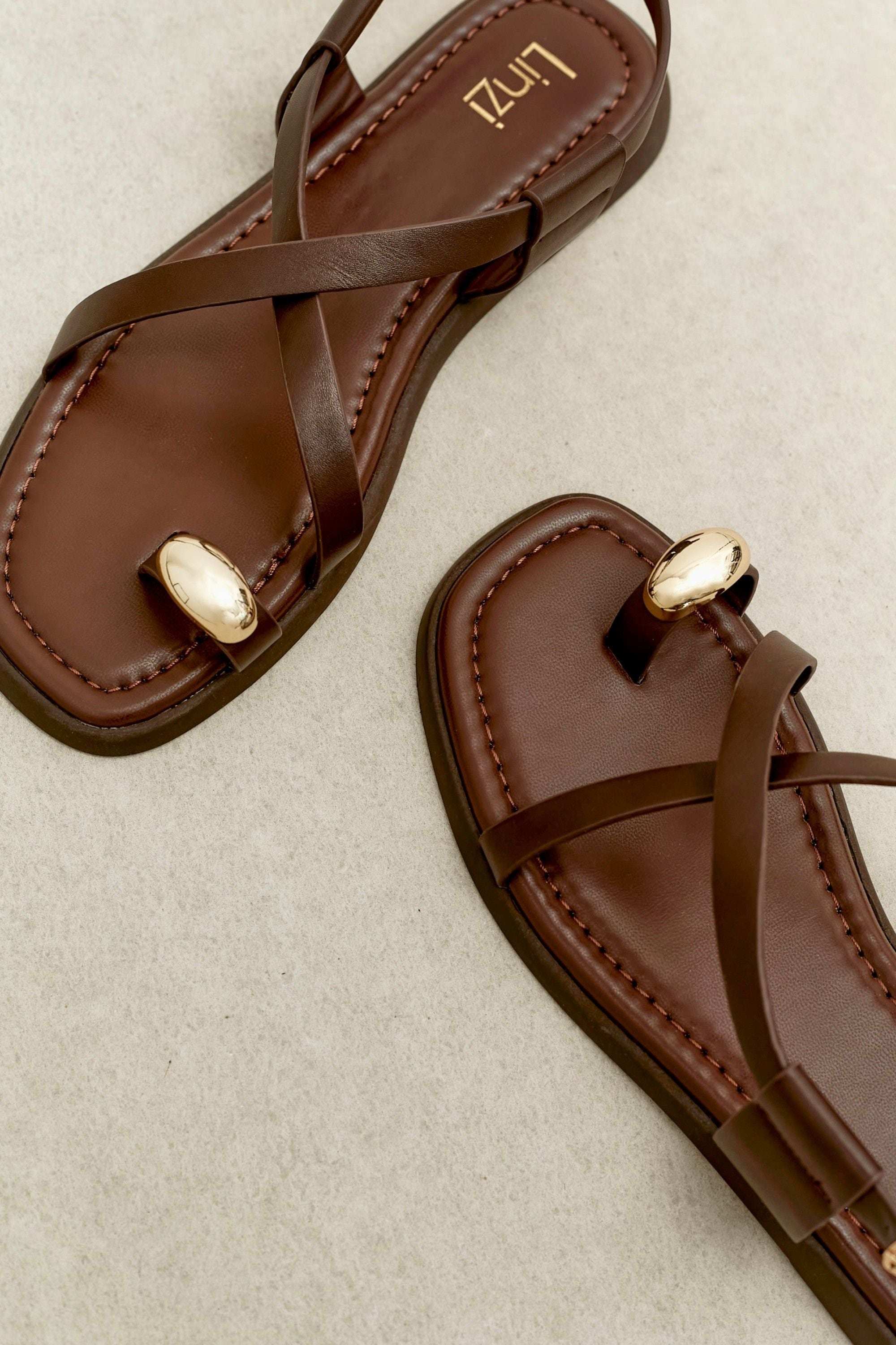 Linzi Salma Brown & Gold Flat Sandals image 7