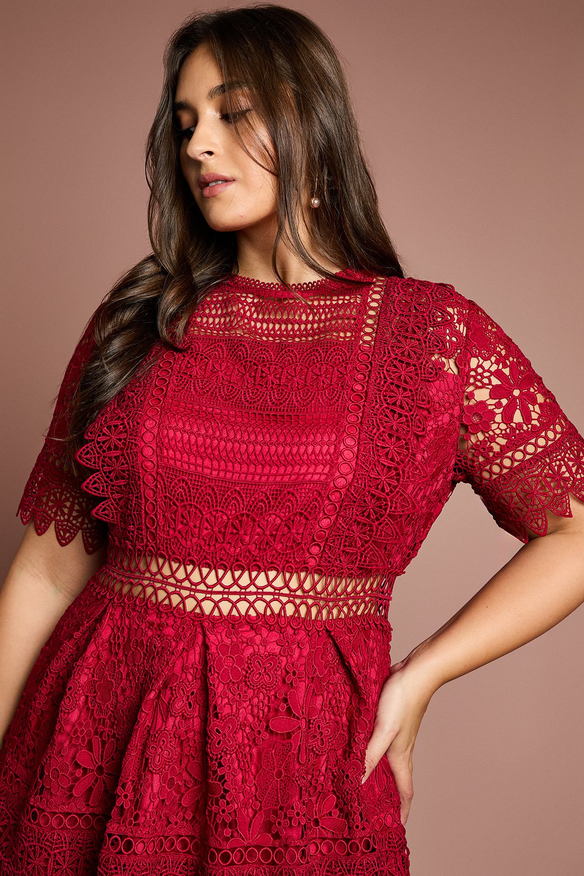 Coast Plus Short Sleeve Lace Midi Dress Berry image 2