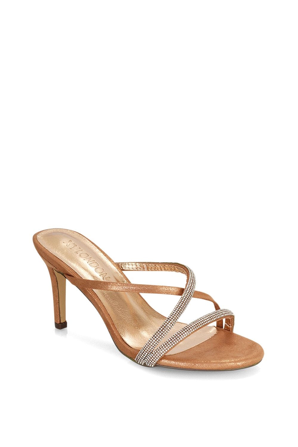 XY London 'Teddie' Diamante Cross Over Strappy Sandal Stiletto High Mule Heels image 2