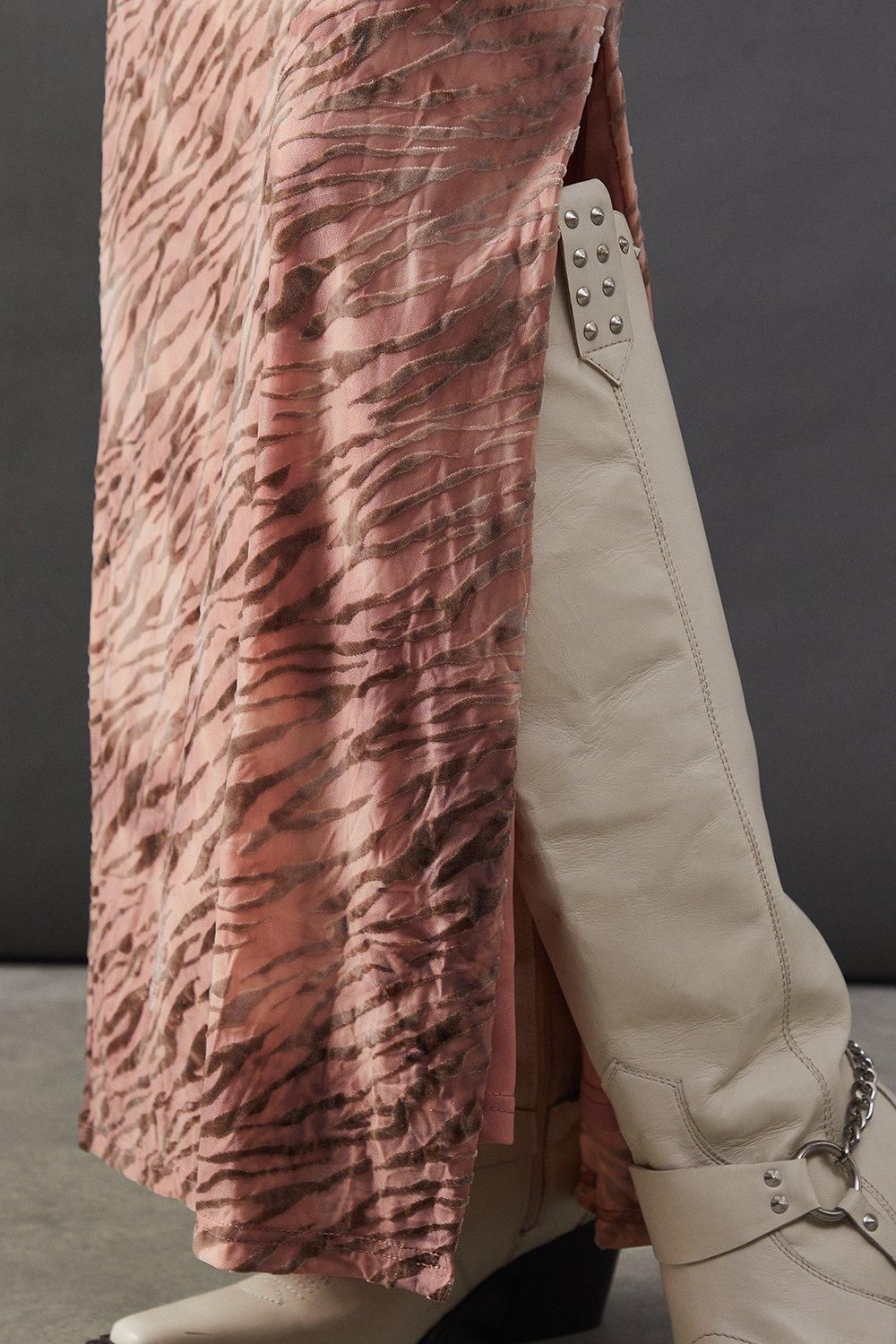 Warehouse Burnout Velvet Column Maxi Skirt Zebra image 4