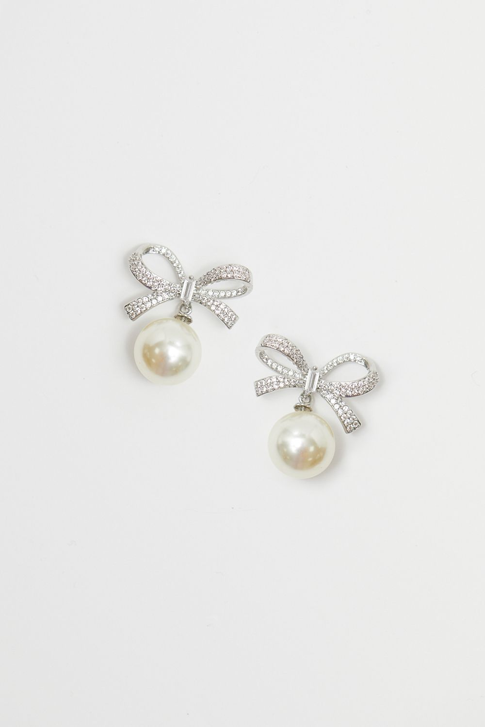Jon Richard Rhodium Plated Cubic Zirconia Bow and Pearl Earrings image 3