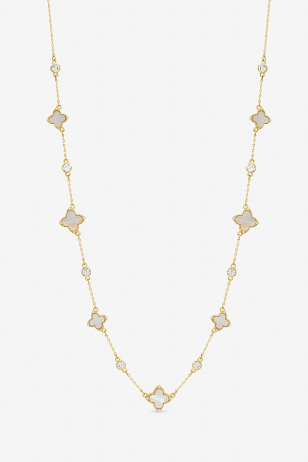 Jon Richard Gold Plated Mother of Pearl and Crystal Clover Necklace