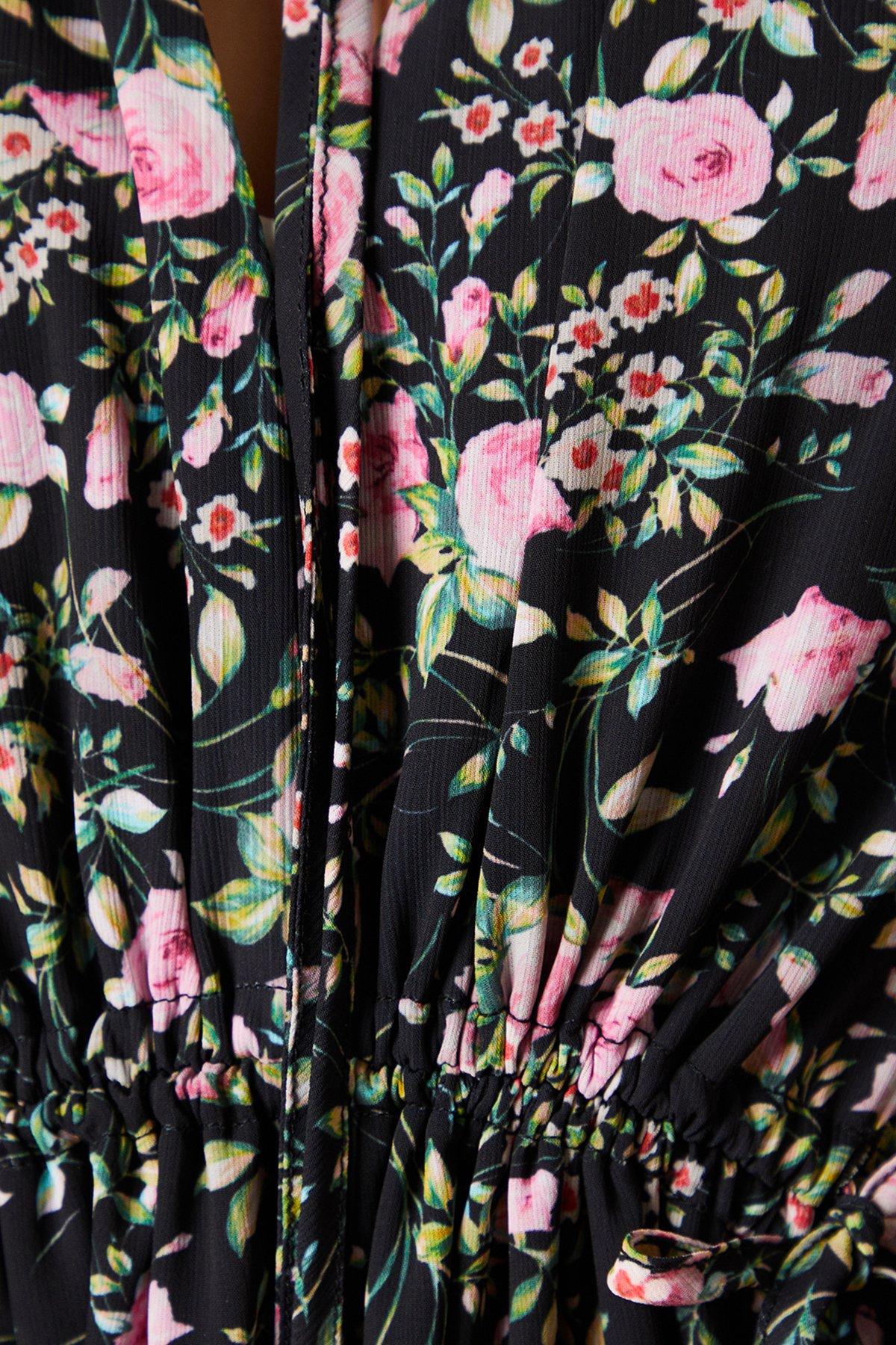 Oasis Floral Printed Drawstring Waist Midi Dress Black image 5