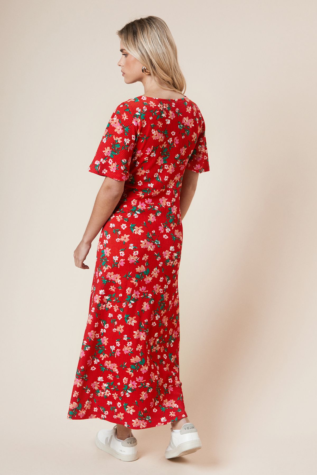 Dorothy Perkins Petite Red Floral Angel Sleeve Midi Dress Pink image 3