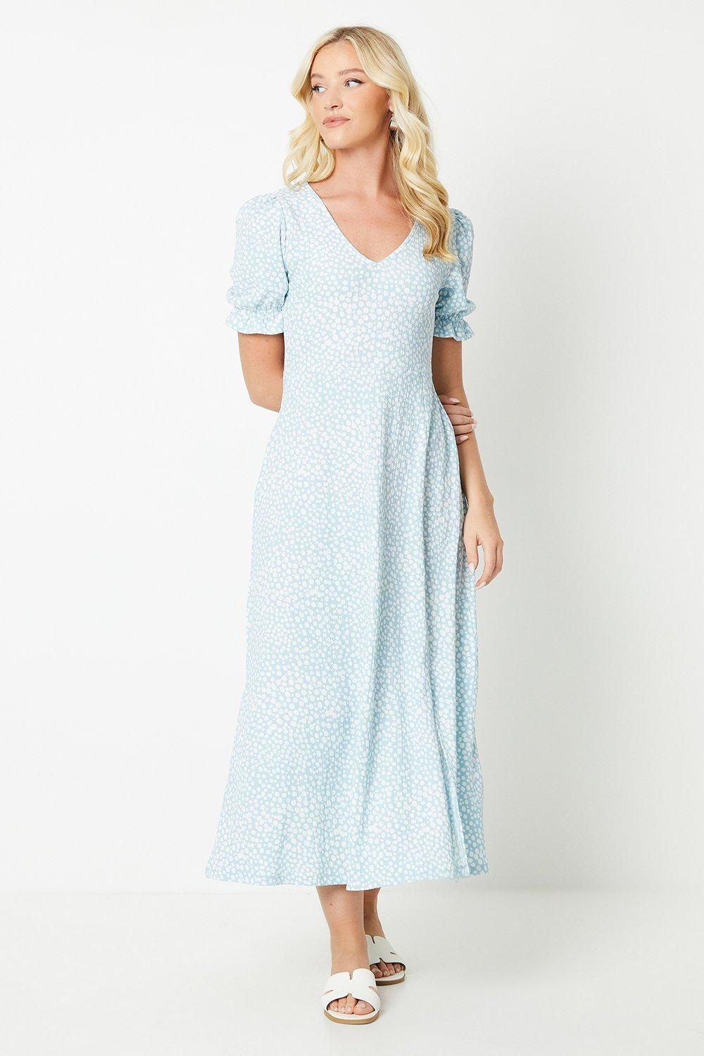 Dorothy Perkins Blue Abstract V Neck Short Sleeve Jersey Midi Dress Light Blue