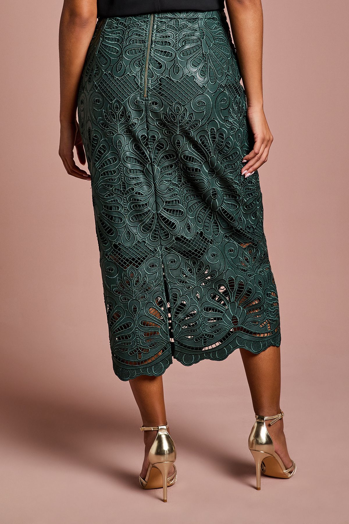 Coast Petite PU Lace Midi Skirt Emerald image 3