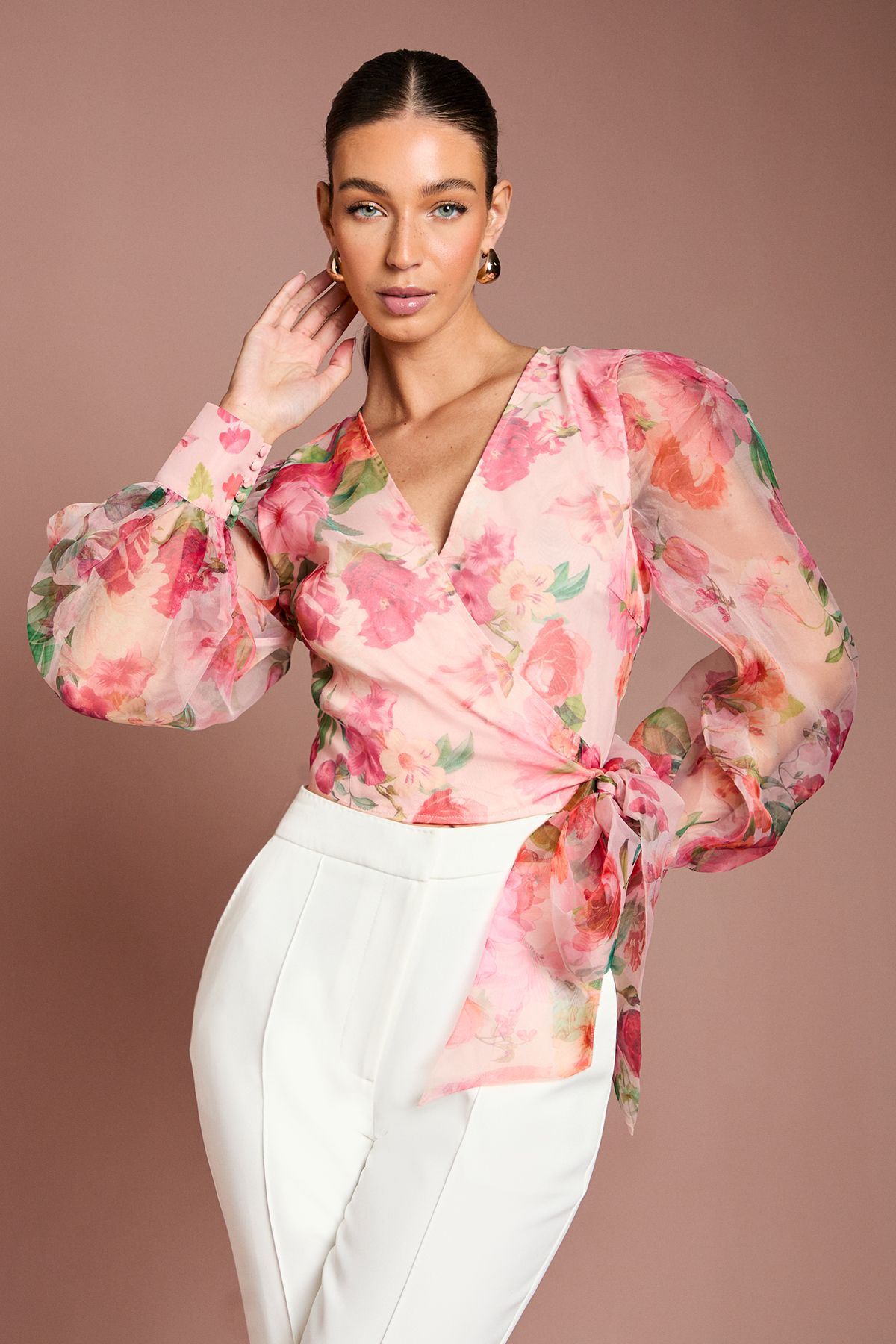 Coast Printed Organza Wrap Top Blush image 1