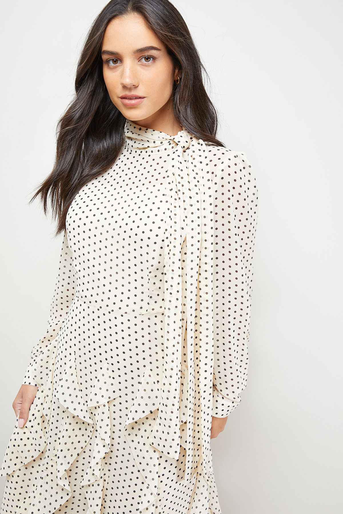 Oasis Printed Frill Detail Tie Neck Midaxi Dress Ivory image 2