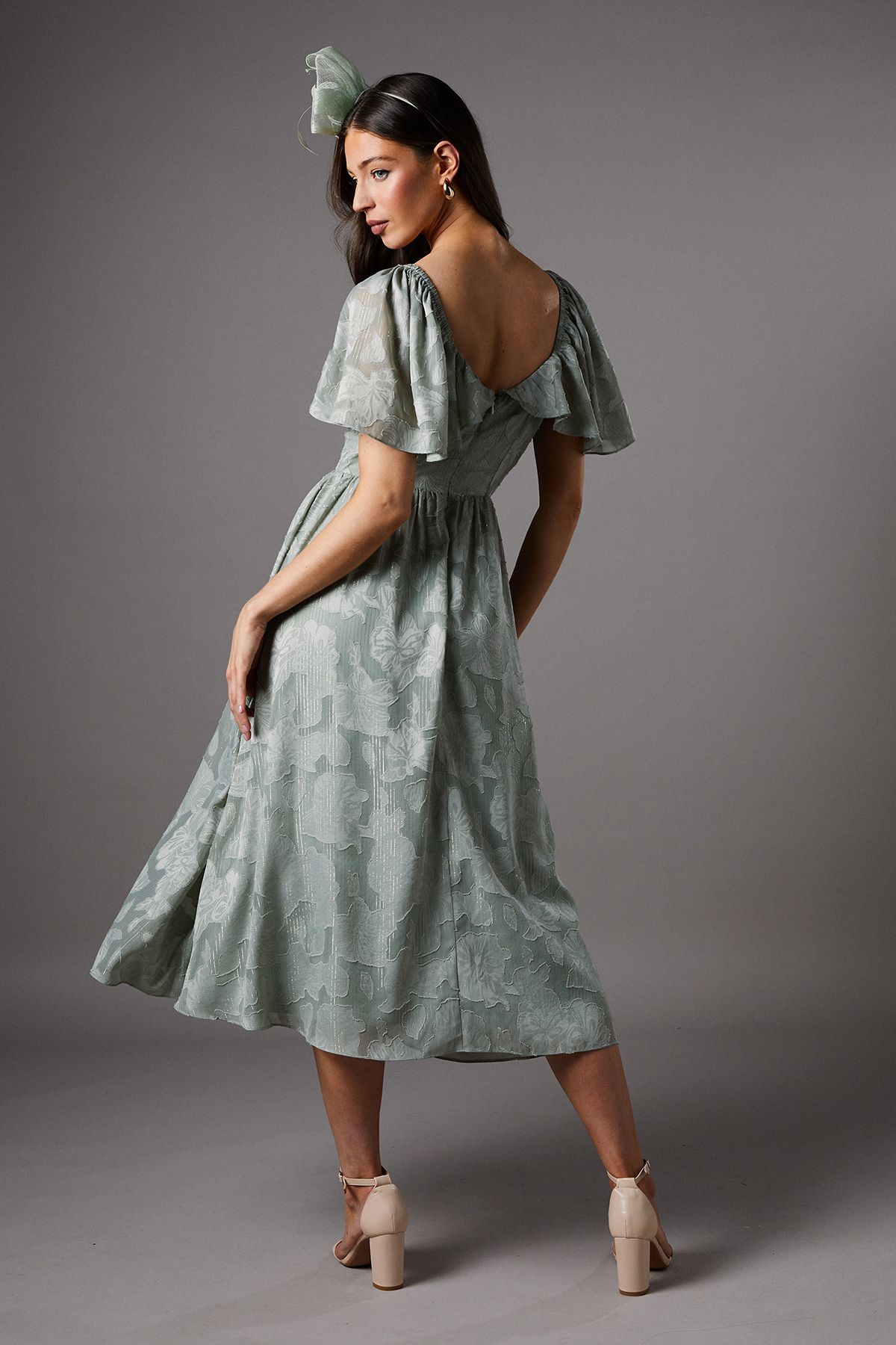 Coast Floral Cape Sleeve Midi Dress Green image 4