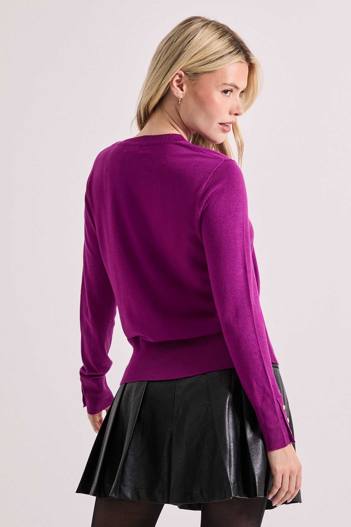 Dorothy Perkins Plum Crew Neck Button Cuff Jumper Plum image 3