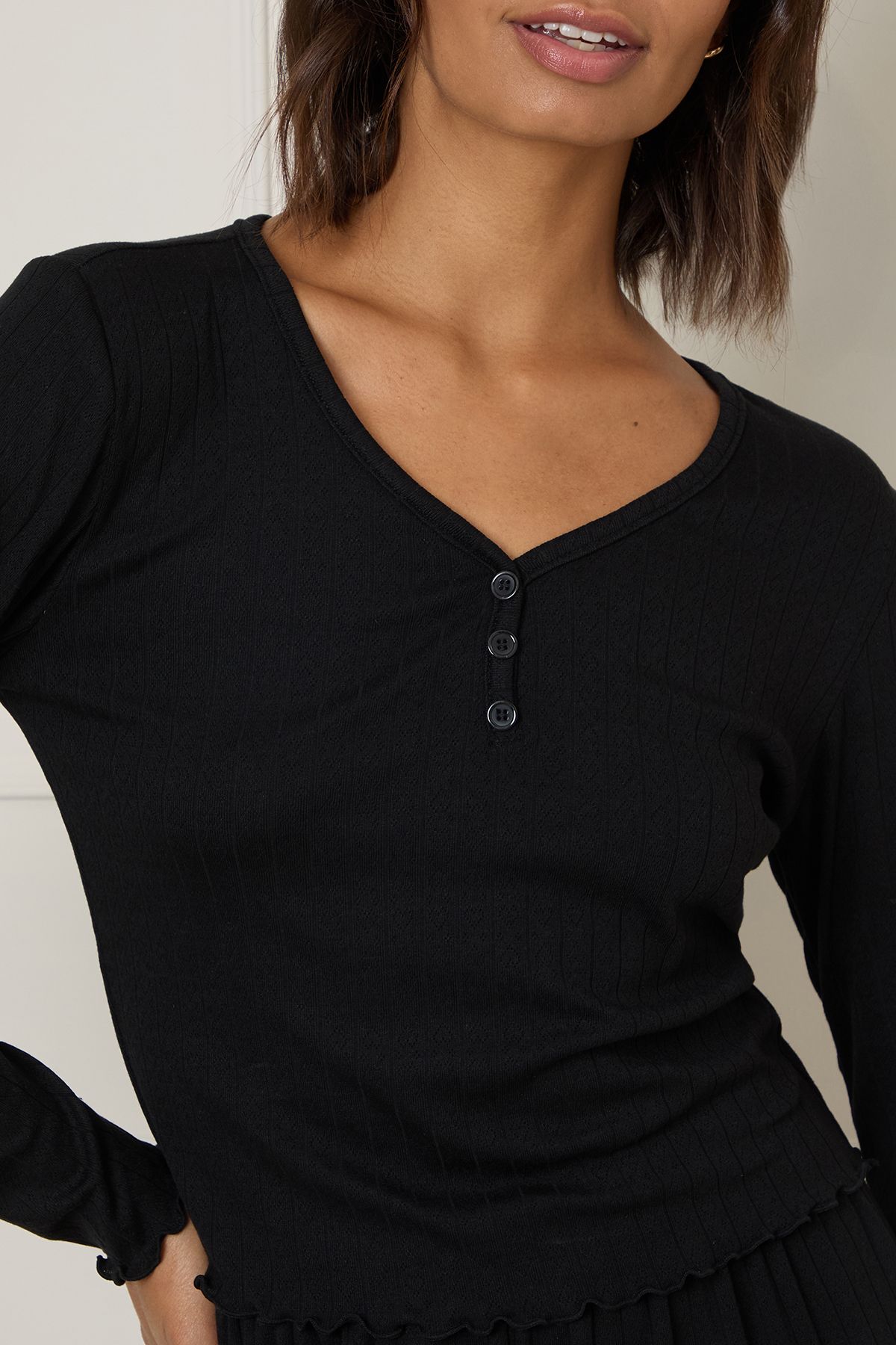 Oasis Pointelle Jersey Pyjama Set Black image 5