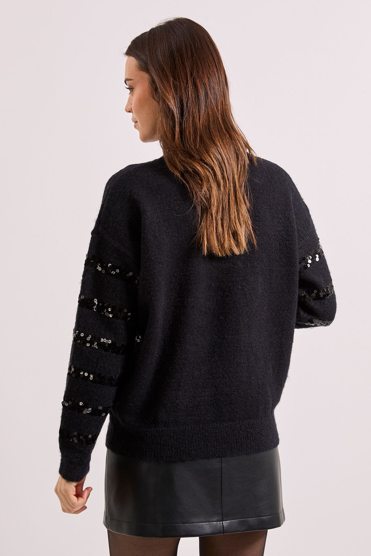 Dorothy Perkins Black Sequin Stripe Jumper Black image 3