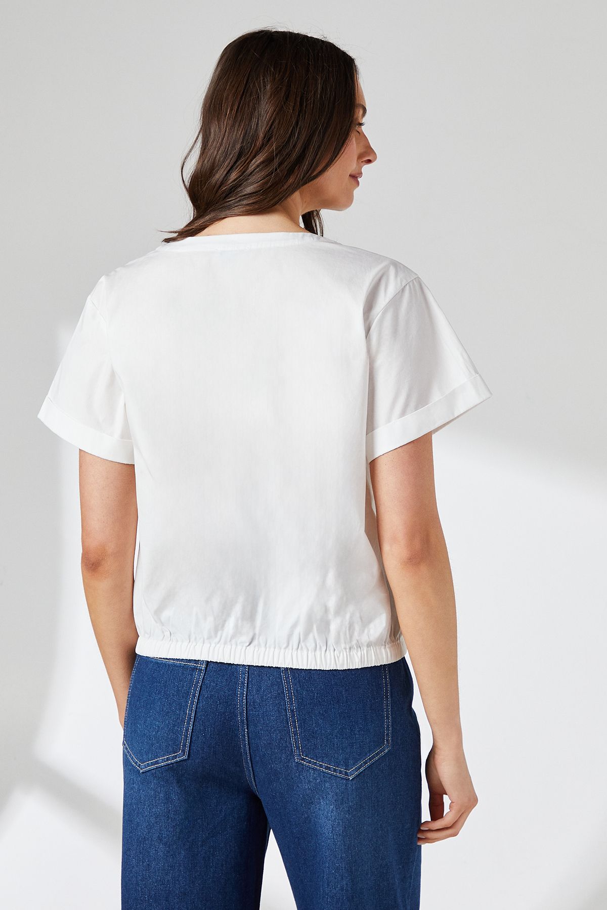 Principles Cotton Elasticated Hem Crew Neck Top Ivory image 3