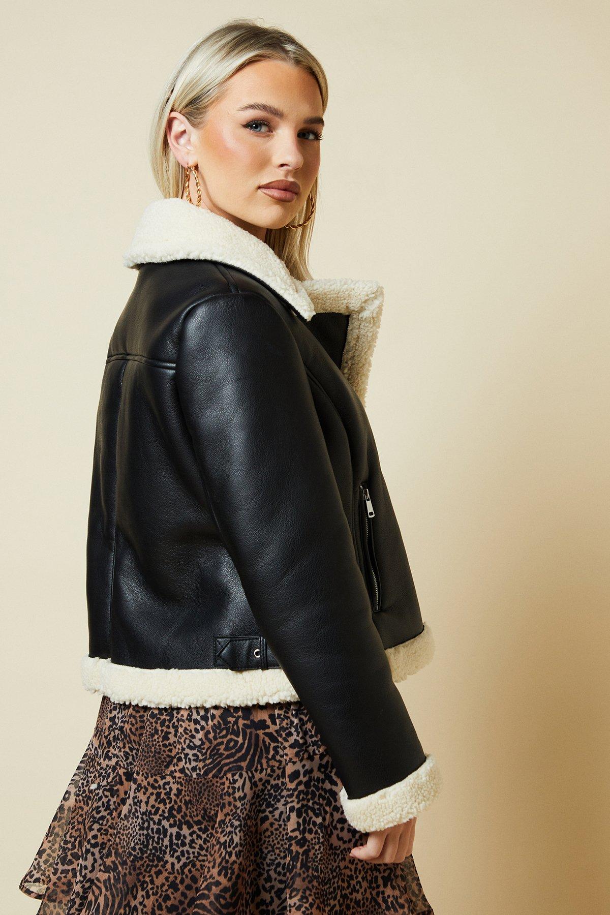 Dorothy Perkins Petite Short Aviator Jacket Black image 3