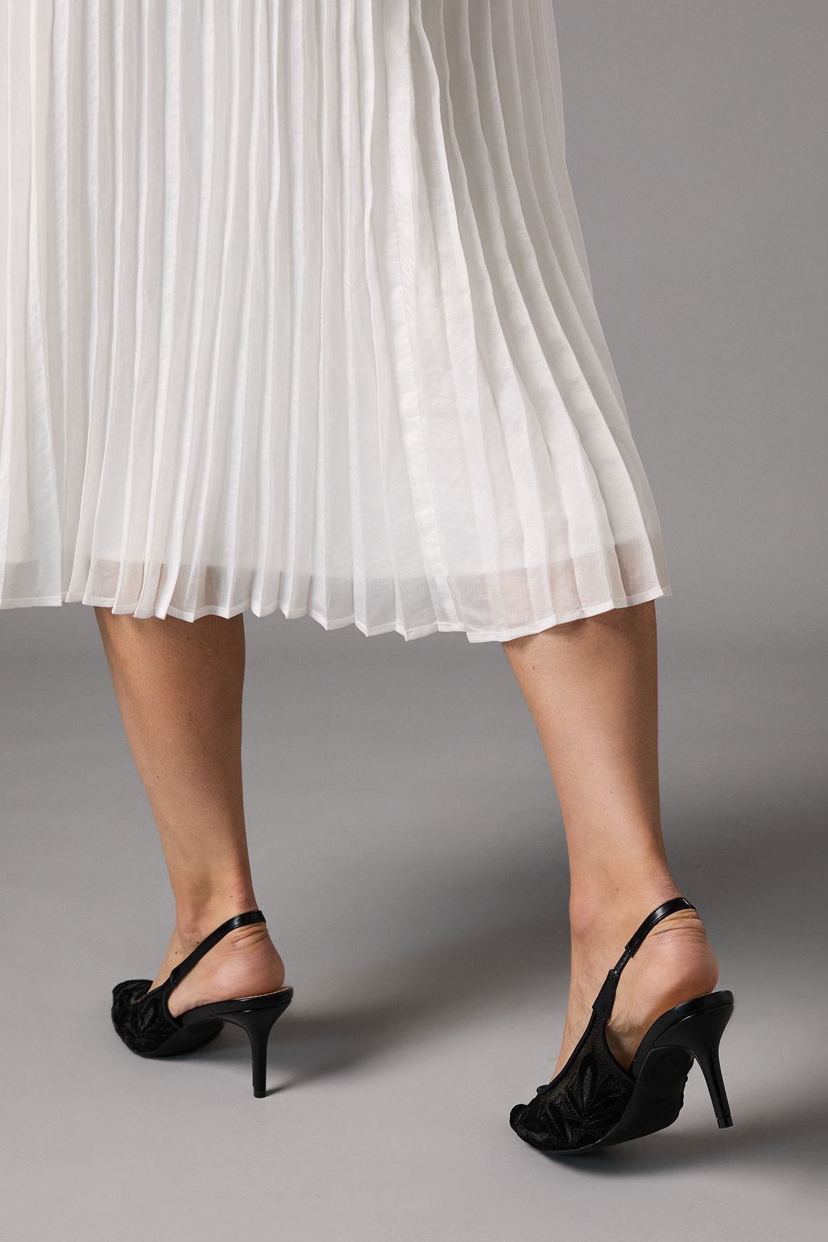 Coast Pattie Embroidered Sheer Medium Heel Slingback Court Shoes Black image 3