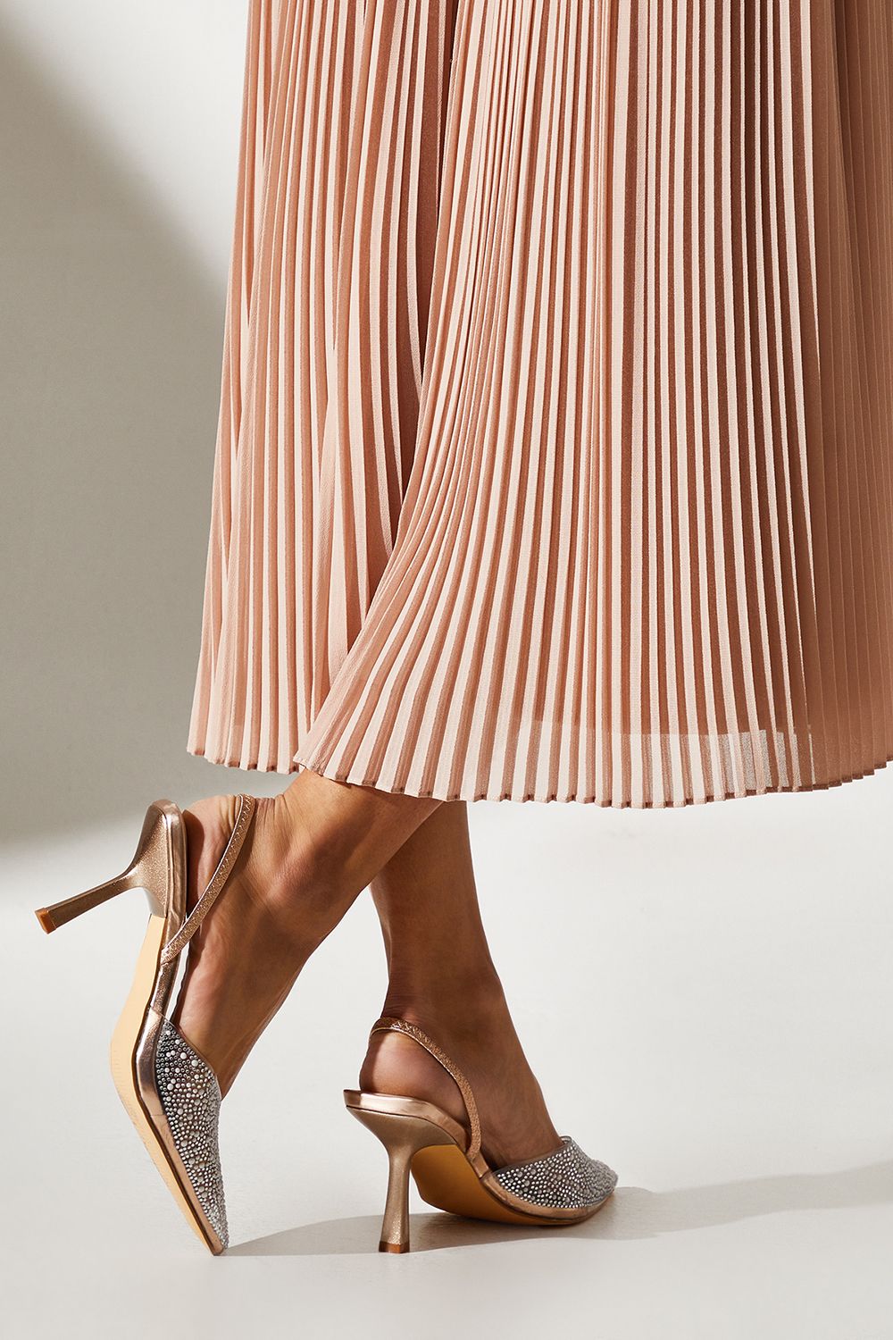 Coast Wide Fit Tilly Diamante And Pearl Sling Back Pointed Court Shoes Rose Gold image 2