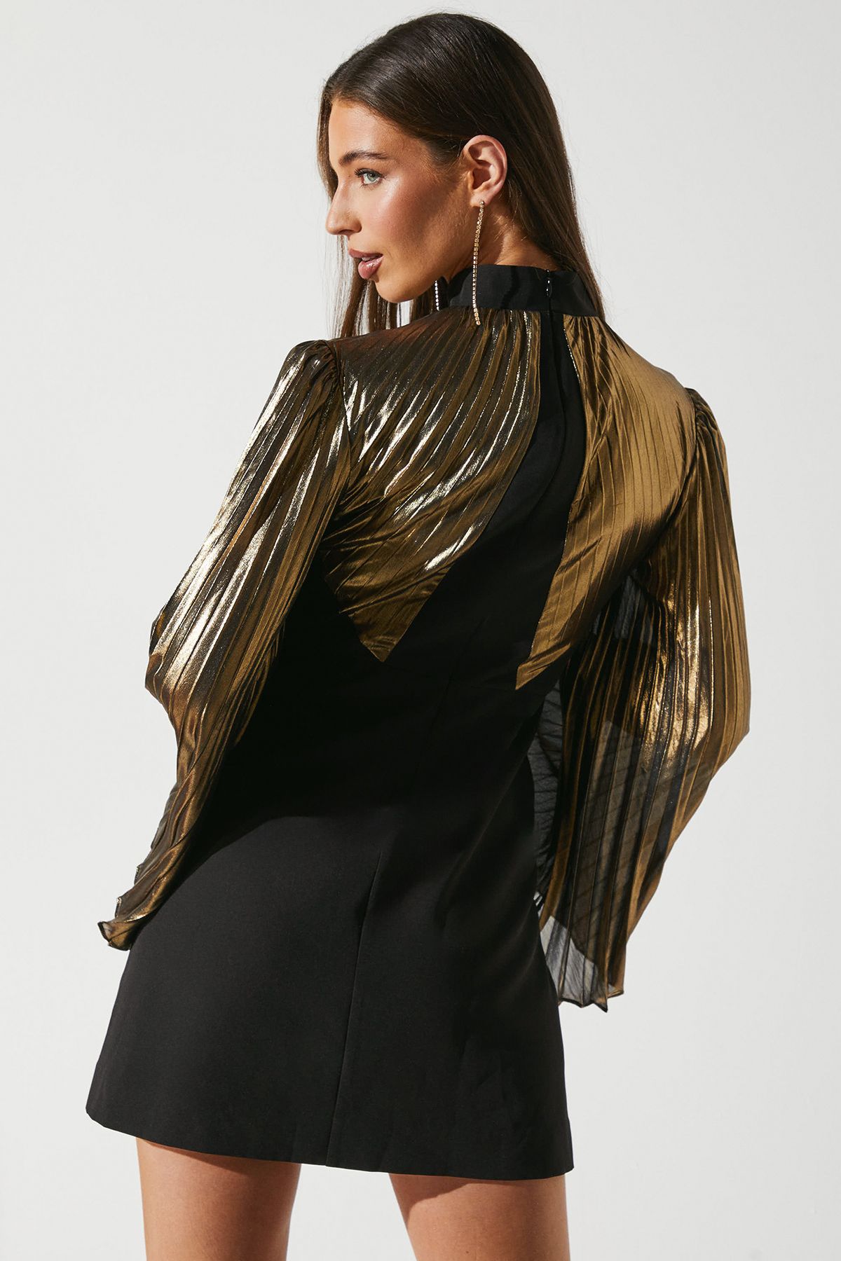 Coast Party Metallic Long Sleeve Mini Dress Dark Bronze image 3