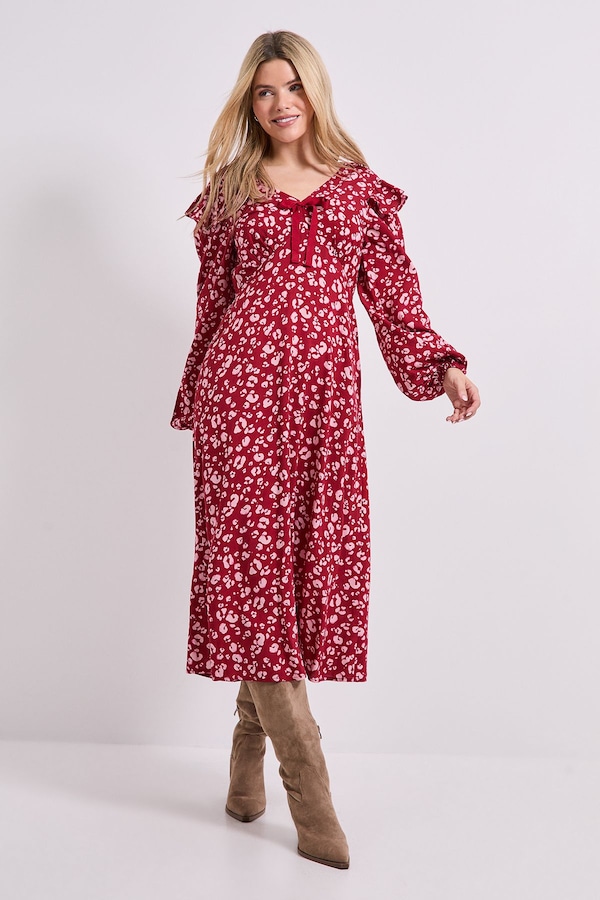 Dorothy Perkins Pink Animal Contrast Bow Detail Frill Printed Midaxi Dress Pink