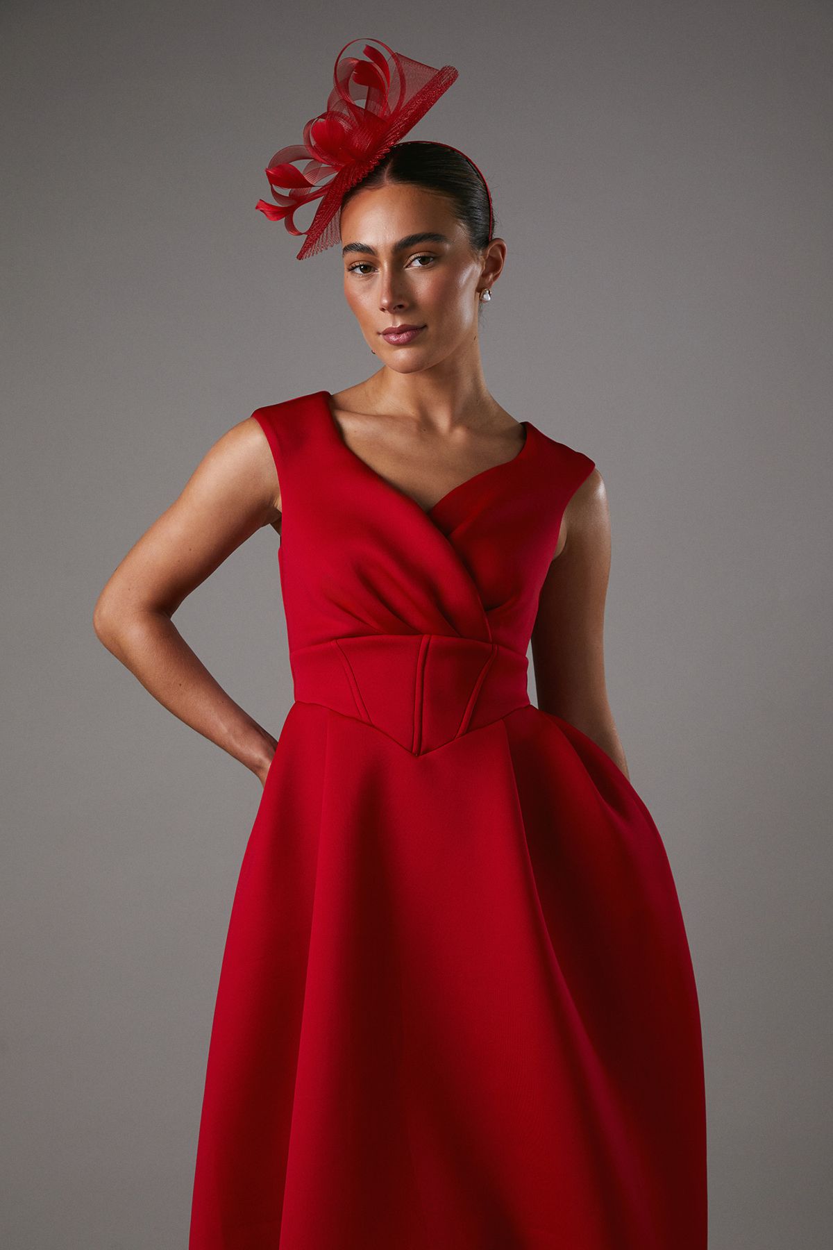 Coast Bardot Scuba Midi Dress Red image 2