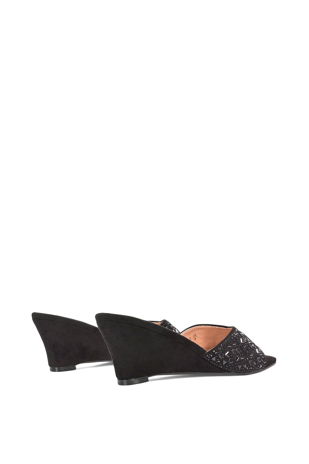 XY London 'Georgia' Wedge Heel Diamante Square Peep Toe Heeled Mule Sandals image 4