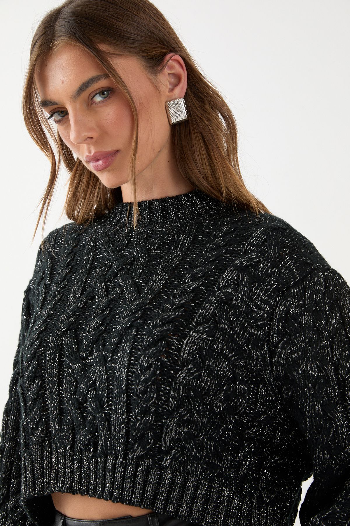 MissPap Chunky Cable Knit Crop Jumper Black image 4
