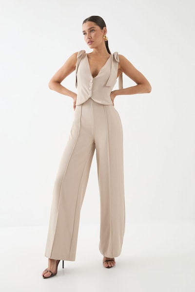 MissPap Tailored Tie Shoulder Waistcoat Jumpsuit Stone