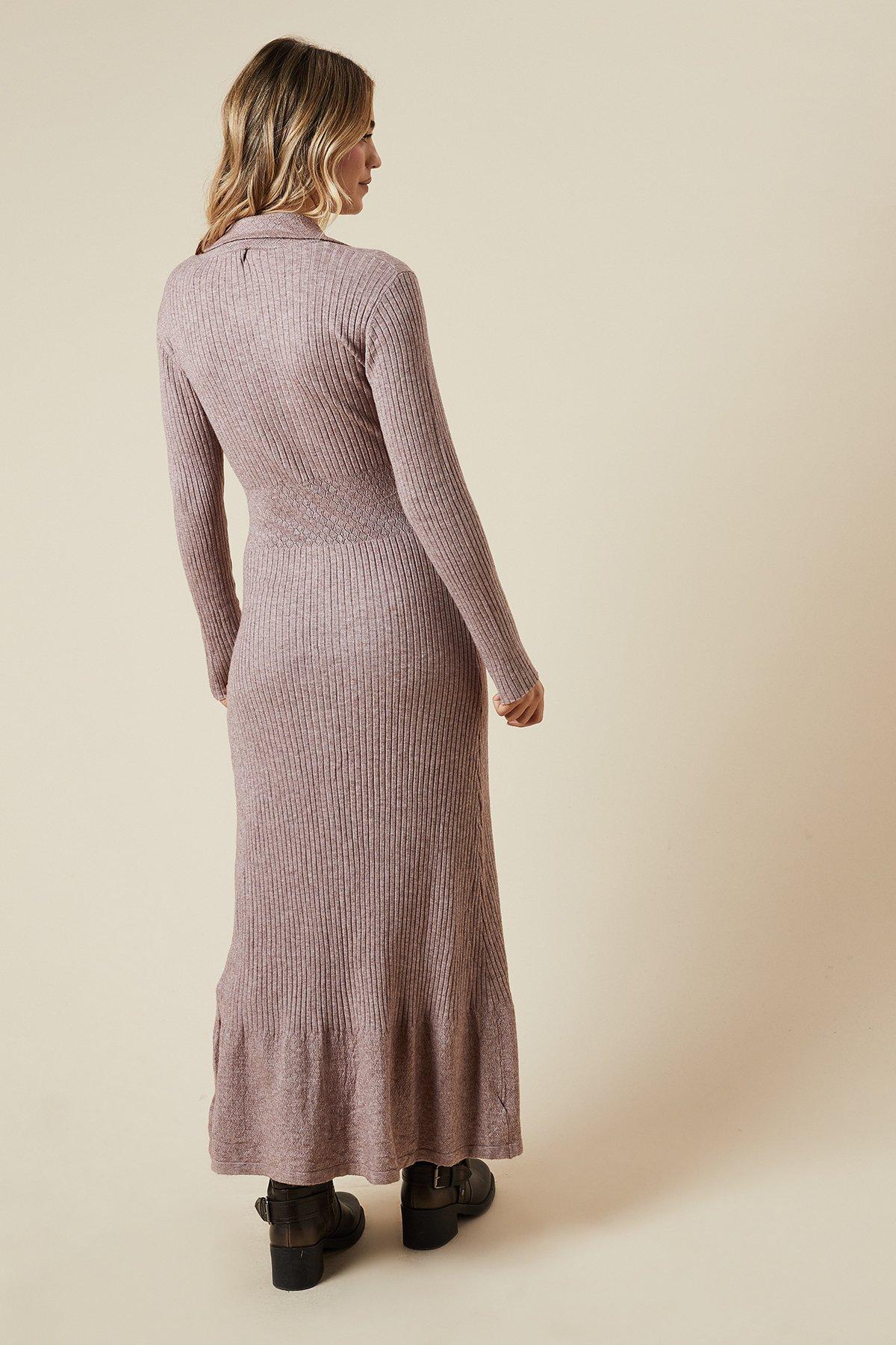 Oasis Pointelle Waist Detail Button Down Knitted Midi Dress Lavender image 3
