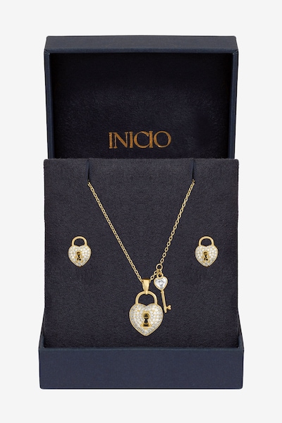 Inicio Gold Plated Padlock Heart Set - Gift Box