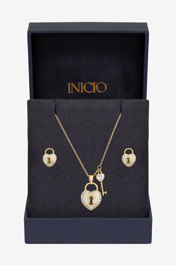 Inicio Gold Plated Padlock Heart Set - Gift Box