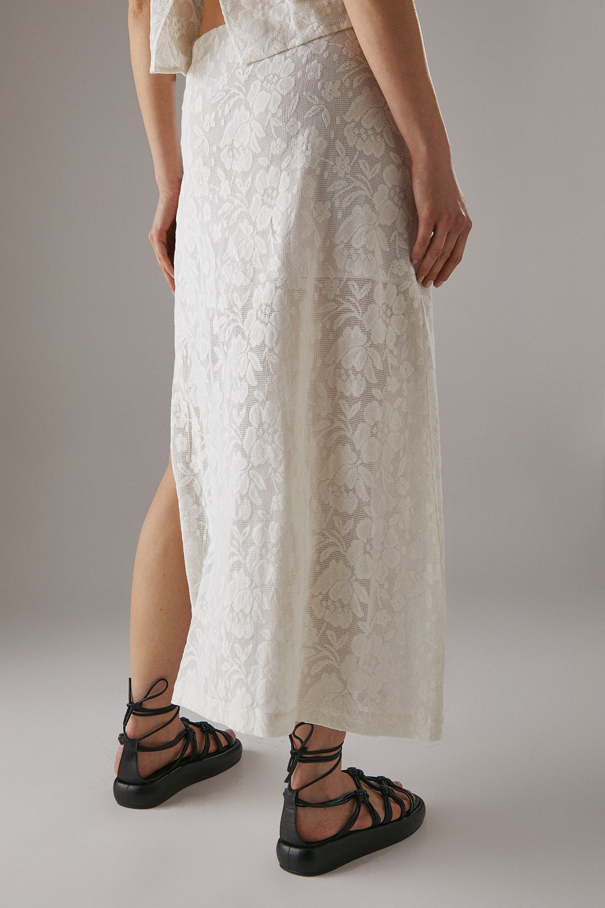Warehouse Tablecloth Crochet Column Maxi Skirt Ivory image 3