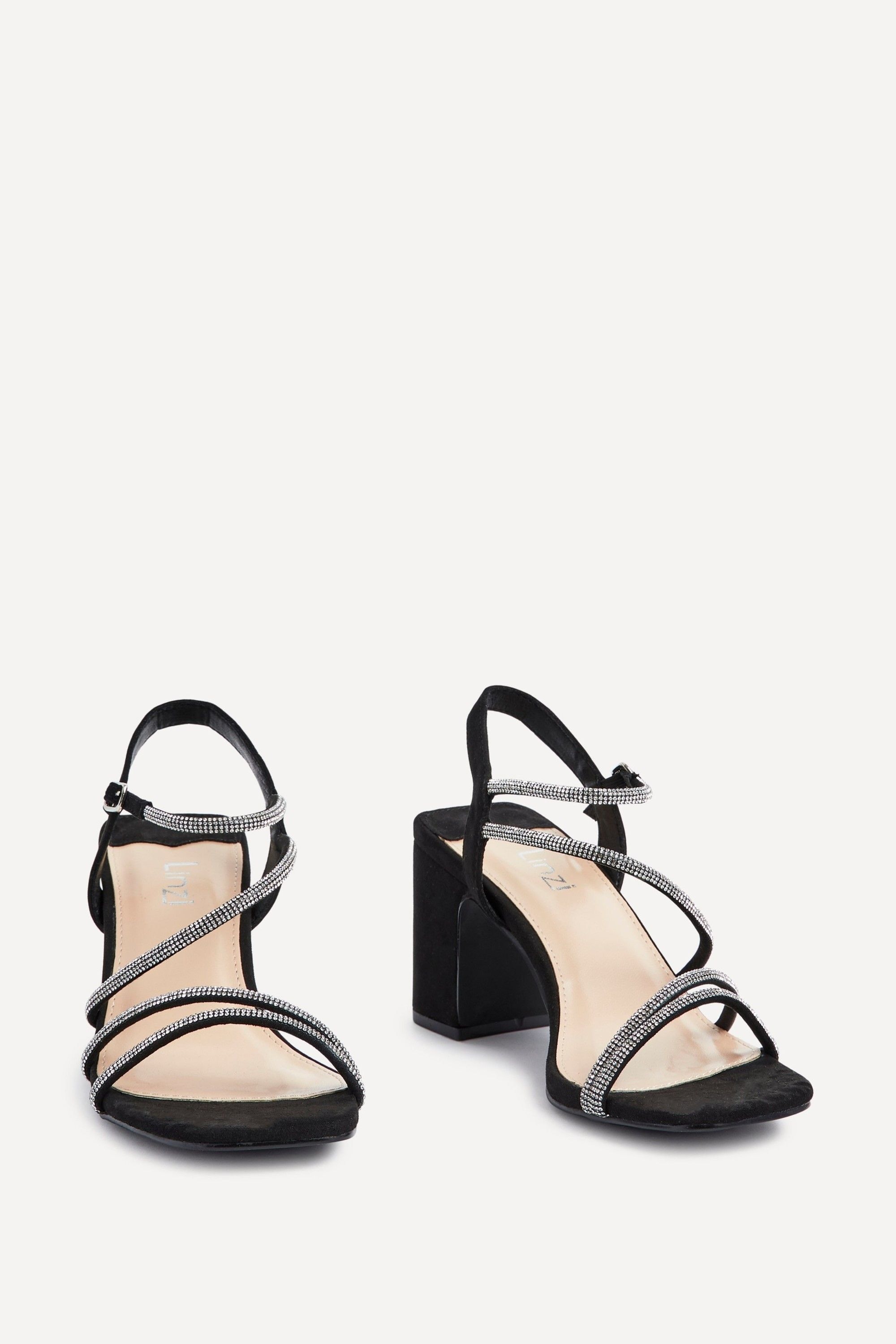Linzi Kira Black Faux Suede Strappy Diamante Block Heel image 3